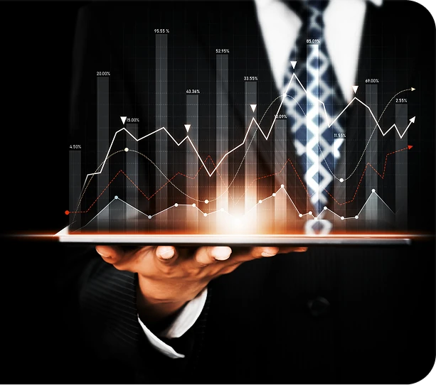 Trader presenting market growth charts